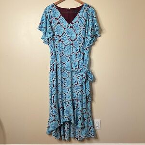 J. Crew V-neck‎ flutter-hem dress in aqua paisley